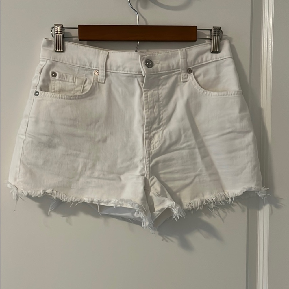 7 for all mankind White Denim Frayed Hem Women's Shorts